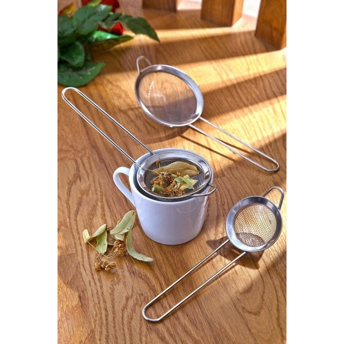 Süzgeci Paslanmaz Metal Çay Süzgeci Bitki Çayı Demleme Süzgeç Çok Amaçlı 3 Lü Set