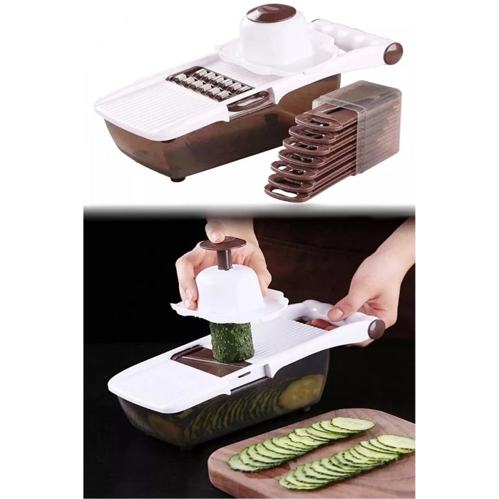 Orijinal Rende Dilimleyici 13 Parça Hazneli Sebze Patates 8 Bıçaklı Rendeleme Seti