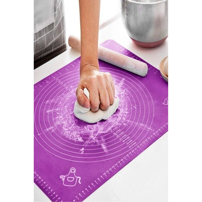 Hamur Açma Silikon Yoğurma Matı Silpat Mor Hamur Matı Pasta Fırın Altlığı Çok Amaçlı Silikon