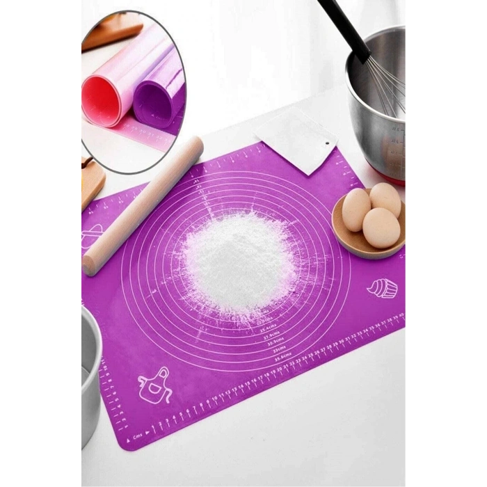 Hamur Açma Silikon Yoğurma Matı Silpat Mor Hamur Matı Pasta Fırın Altlığı Çok Amaçlı Silikon