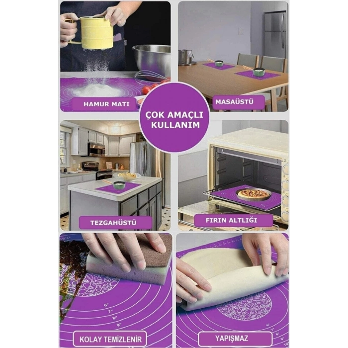 Hamur Açma Silikon Yoğurma Matı Silpat Mor Hamur Matı Pasta Fırın Altlığı Çok Amaçlı Silikon