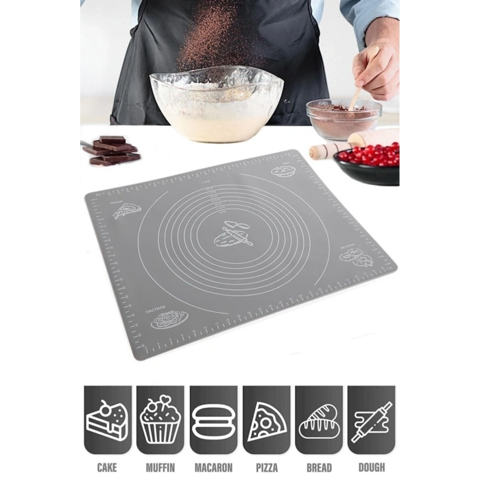 Hamur Açma Silikon Yoğurma Matı Silpat Gri Hamur Matı Pasta Fırın Altlığı Çok Amaçlı