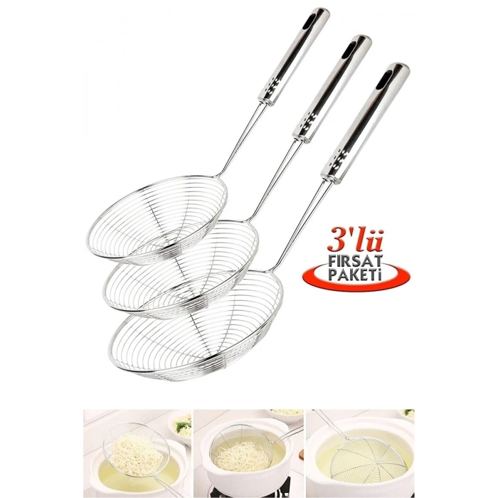 Çelik Kevgir Patates Sebze Yağ Kızartma Süzgeç Lüx Servis Seti Mutfak Tel Kepçe Kızartma