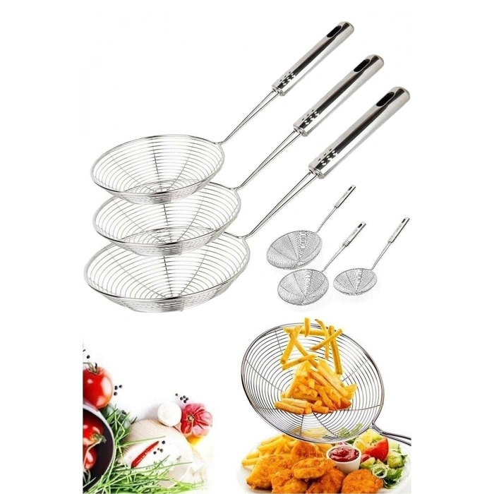 Çelik Kevgir Patates Sebze Yağ Kızartma Süzgeç Lüx Servis Seti Mutfak Tel Kepçe Kızartma