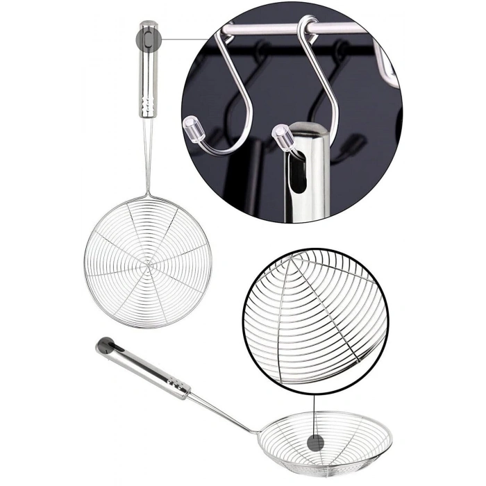 Çelik Kevgir Patates Sebze Yağ Kızartma Süzgeç Lüx Servis Seti Mutfak Tel Kepçe Kızartma