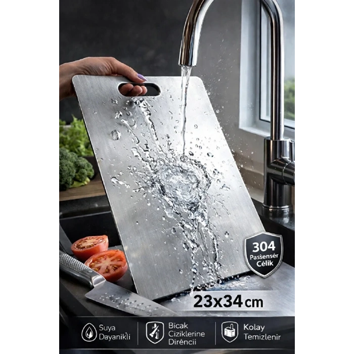 Çelik Paslanmaz  Metal Tezgah Koruyucu Kesme Çelik Tahtası Hamur Açma Tezgahı 23X34 Cm