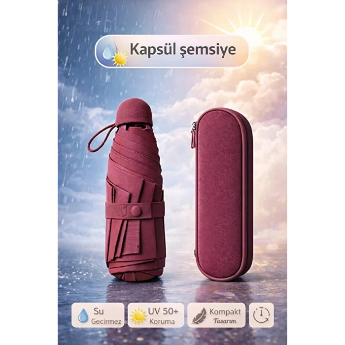 Şemsiye Kapsül  Otomatik Aç Kapa Rüzgara Dayanıklı Taşıma Kılıflı Mini Çanta Boy Şemsiye