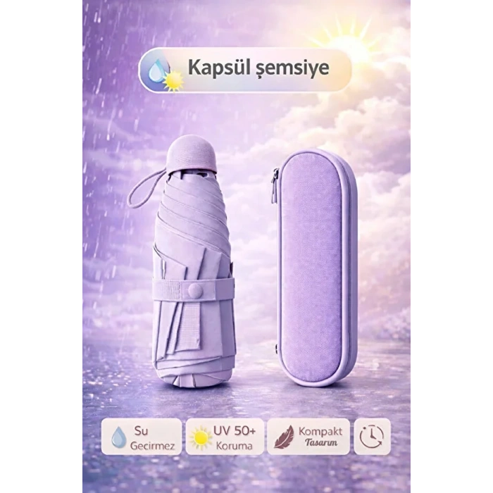 Şemsiye Kapsül  Otomatik Aç Kapa Rüzgara Dayanıklı Taşıma Kılıflı Mini Çanta Boy Şemsiye