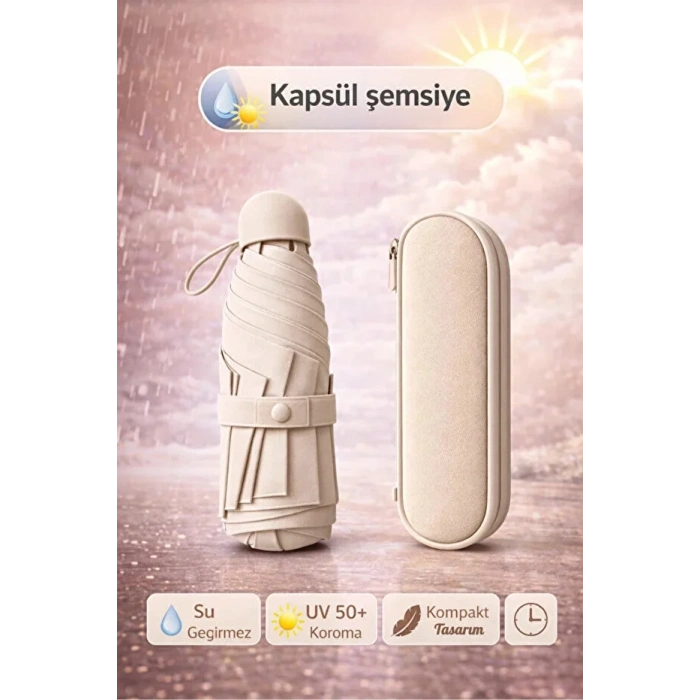 Şemsiye Kapsül Otomatik Aç Kapa Rüzgara Dayanıklı Taşıma Kılıflı Mini Çanta Boy Şemsiye