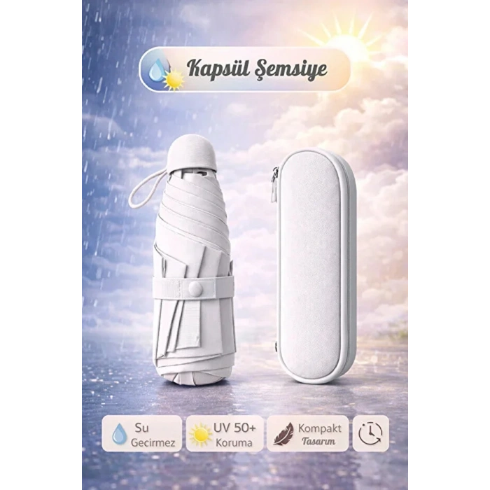 Şemsiye Kapsül  Otomatik Aç Kapa Rüzgara Dayanıklı Taşıma Kılıflı Mini Çanta Boy Şemsiye