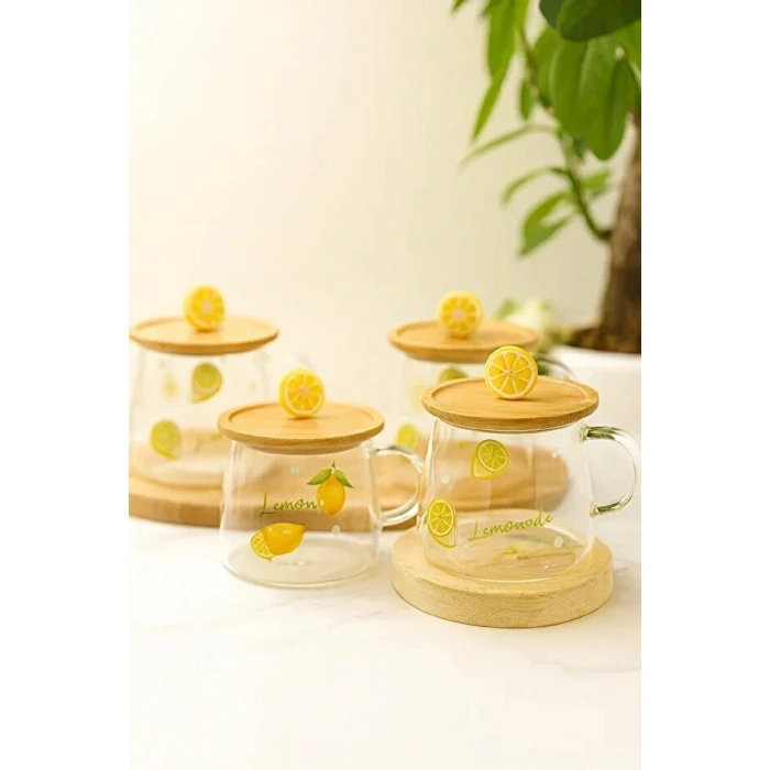 3D Figürlü Bardağı Kavunlu Figürlü Baskılı Sıcak Soğuk Borosilikat Cam Meşrubat Kupası Su Çay Bardağı Bambu