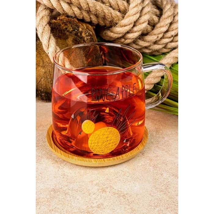 3D Figürlü Bardağı Kavunlu Figürlü Baskılı Sıcak Soğuk Borosilikat Cam Meşrubat Kupası Su Çay Bardağı Bambu