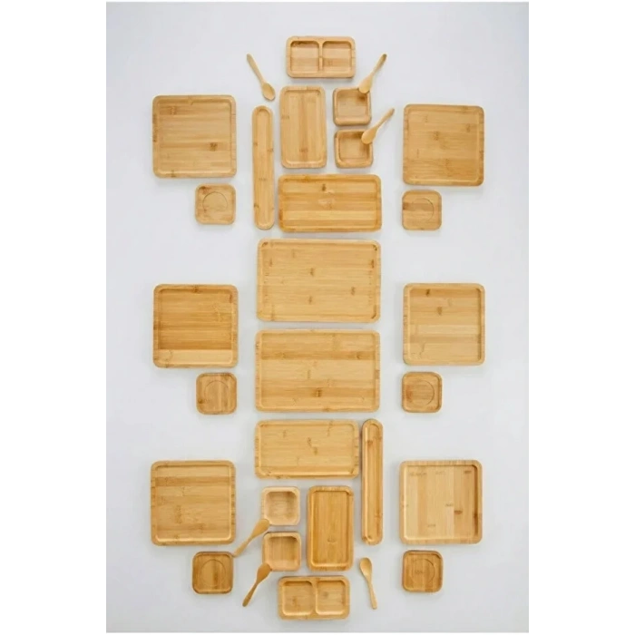 32 Parça Bambu Serisi Kahvaltı Seti 6 Kişilik Bambu Kahvaltı Takımı Sunum Servis Set Bambu Set