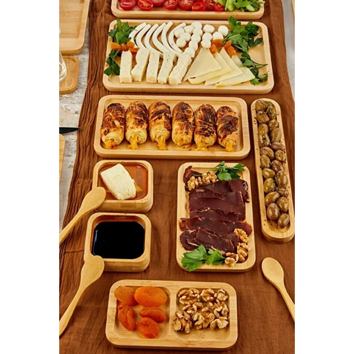 32 Parça Bambu Serisi Kahvaltı Seti 6 Kişilik Bambu Kahvaltı Takımı Sunum Servis Set Bambu Set