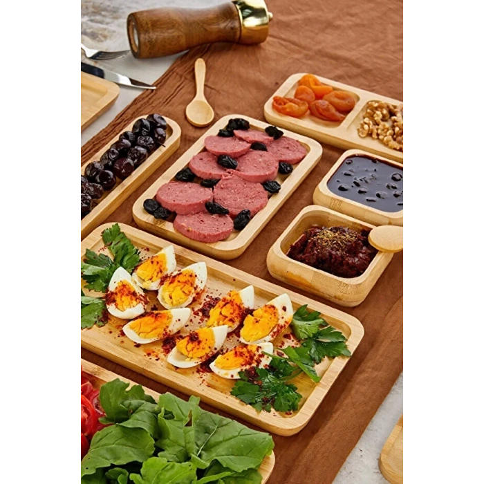 32 Parça Bambu Serisi Kahvaltı Seti 6 Kişilik Bambu Kahvaltı Takımı Sunum Servis Set Bambu Set