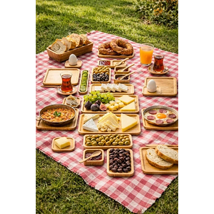 32 Parça Bambu Serisi Kahvaltı Seti 6 Kişilik Bambu Kahvaltı Takımı Sunum Servis Set Bambu Set