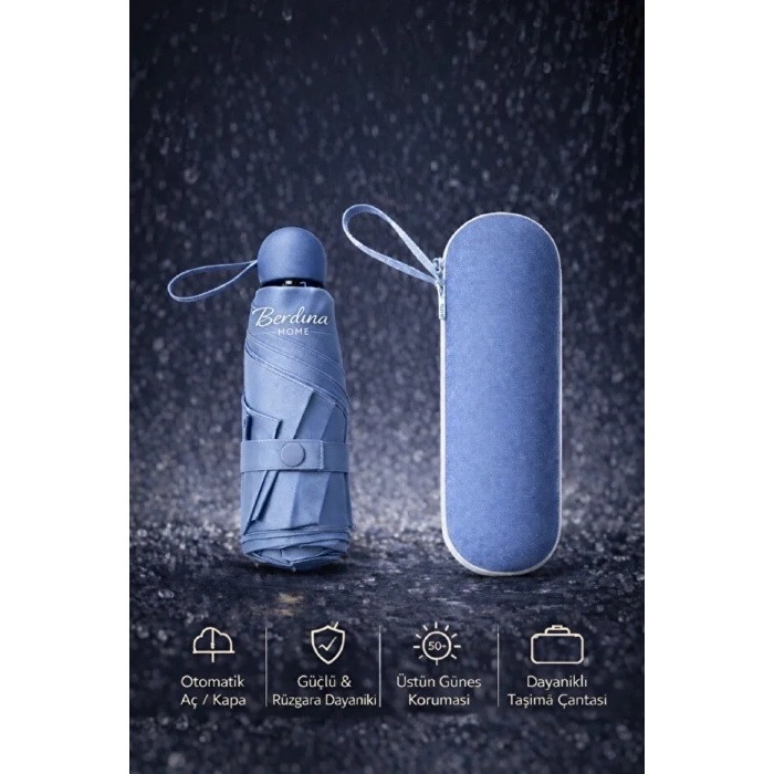 Şemsiye Kapsül  Otomatik Aç Kapa Rüzgara Dayanıklı Taşıma Kılıflı Mini Çanta Boy Şemsiye