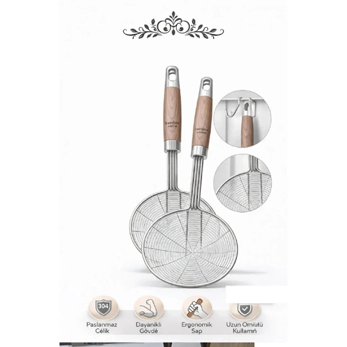 3’lü Kevgir Orta Boy Paslanmaz Çelik Tel Kevgir Seti Ergonomik Saplı Dayanıklı Mutfak Derin