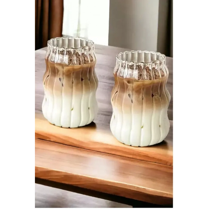 2li su kabağı  Bardak  Latte Kahve Kokteyl Sunum Bardağı 400ml  Sapaklı İskandinav Cam