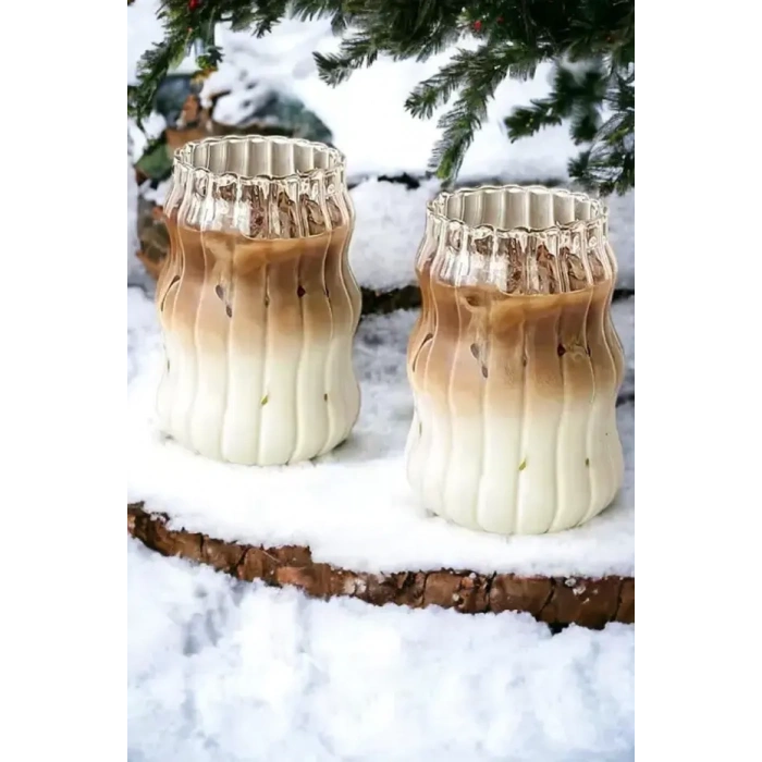 2li su kabağı  Bardak  Latte Kahve Kokteyl Sunum Bardağı 400ml  Sapaklı İskandinav Cam