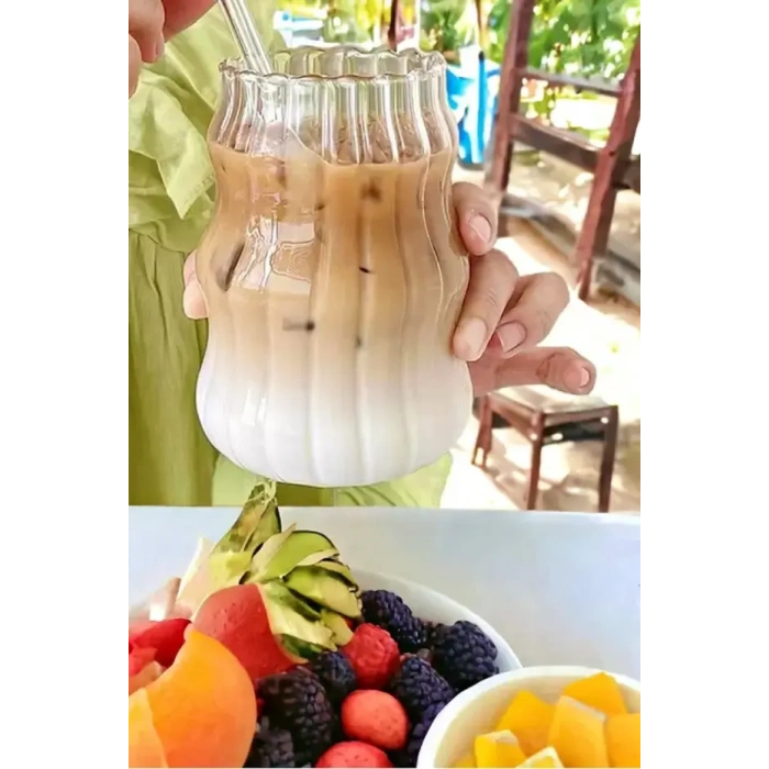 2li su kabağı  Bardak  Latte Kahve Kokteyl Sunum Bardağı 400ml  Sapaklı İskandinav Cam