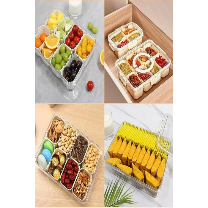 8 Bölmeli Kilit Kapaklı Taşınabilir Kahvaltılık Organizer Piknik Seti Saklama Kabı Gıda Kutusu