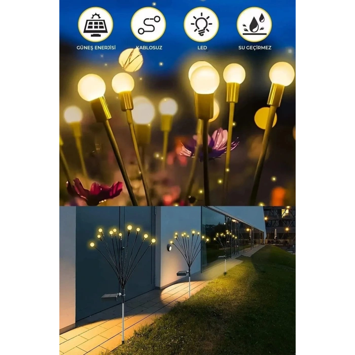 8 Ledli Güneş Enerjili Bahçe Aydınlatma Ateş Böceği  Dış Dekoratif Bahçe Lambaları