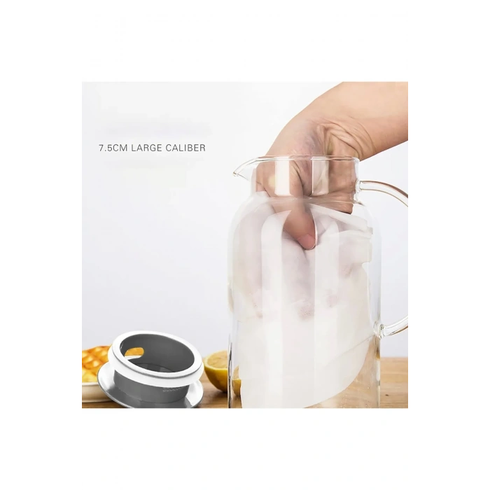 Borosilikat Cam Sürahi Karaf Kulplu Metal Kapaklı Sıcak Soğuk Kokteyl Meşrubat Sürahisi 1800 ml