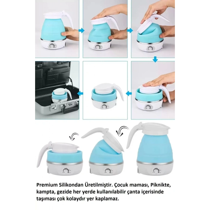 Katlanabilir Kamp Piknik Su Isıtıcı Taşınabilir Mini Kettle Silikonlu Elektrikli Su Isıtıcısı