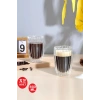 2li Çift Cidarlı  250ml Isıya Dayanıklı Cam Bardak Sıcak Soğuk Çizgili Çay Süt Kahve Kupası Bardağı