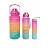 3lü Motivasyon Su Matarası Rengarenk  Pipetli Su Şişesi Taşınabilir Seyahat Suluk Ve Matara