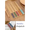 Bambu Chopstick 5 Li Desenli Yıkanabilir Çin Çubuk Suşi Ramen Noodle Yemek Çubuğu