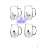 4lü Figürlü Cam Bardak 3D Renkli Kulplu Fincan 350ml Sevimli Karikatürler Bardağı Flamingo ve Ördek