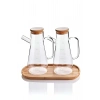 Bambu Kapaklı Cam Yağdanlık Vakumlu Ahşap Stantlı Sirkelik Zeytinyağı Şişesi Yağlık 1000ml