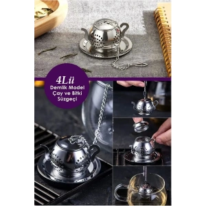 4lü Demlik Model Çelik Bitki Çayı Demleme Süzgeci Çay Kahve