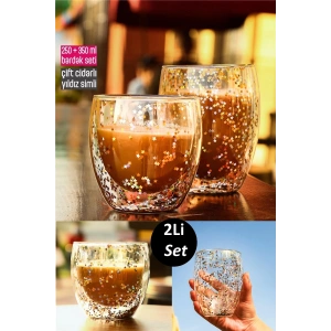 Yıldız Simli Çift Cidarlı Bardak Kahve Sunum Kokteyl Bardağı Isıya