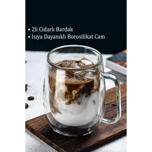 Çift Cidarlı Cam Bardak Kupa Ev Ofis Fincanı Çift Katlı Isı Yalıtımlı