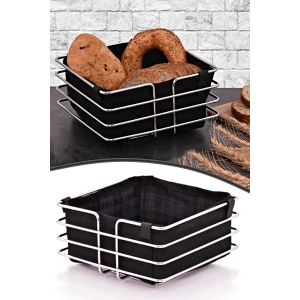 Lüx Metal Şeritli Kumaş Kare Ekmeklik Gümüş Krom Sofra Ekmek