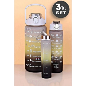 3lü Motivasyon Su Matarası Rengarenk Pipetli Su Şişesi Taşınabilir Seyahat Suluk Ve Matara