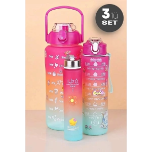 3lü Motivasyon Su Matarası Rengarenk  Pipetli Su Şişesi Taşınabilir Seyahat Suluk Ve Matara