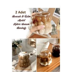 2 Li Set Isıya Dayanıklı Borosilikat Boncuk & Üzüm Şekilli Bardak Boncuklu Tasarım Meyve Suyu