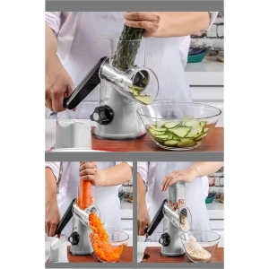 3 Bıçaklı Kollu Çevirmeli Mutfak Değirmeni Sebze Meyve Dilimleyici Doğrayıcı Öğütücü Lüks Rende