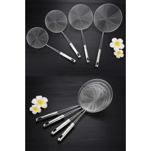 4 lü Çelik Kevgir Süzgeç Metal Saplı Kabak Sebze Patates Kızartma Yağ Süzgeci Tel