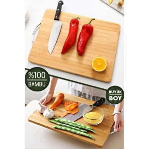 Bambu Kesme Tahtası Lüx Büyük Boy Çelik Saplı Peynir Servis Sunum Tepsi Et