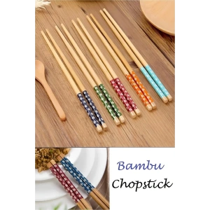 Bambu Chopstick 5 Li Desenli Yıkanabilir Çin Çubuk Suşi Ramen Noodle Yemek Çubuğu