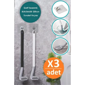 3 Adet Golf Tuvalet Fırçası Bükülebilir Duvara Monte Silikon Wc Klozet Banyo Küvet Temizlik Fırçası
