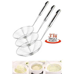 Çelik Kevgir Patates Sebze Yağ Kızartma Süzgeç Lüx Servis Seti Mutfak Tel Kepçe Kızartma