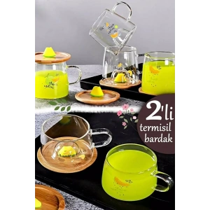 3D Figürlü Bardağı Kavunlu Figürlü Baskılı Sıcak Soğuk Borosilikat Cam Meşrubat Kupası Su Çay Bardağı Bambu