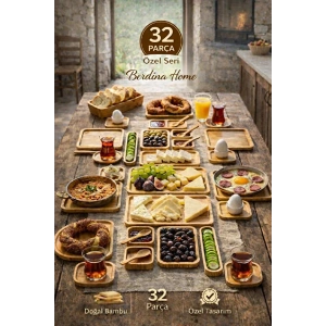 32 Parça Bambu Serisi Kahvaltı Seti 6 Kişilik Bambu Kahvaltı Takımı Sunum Servis Set Bambu Set