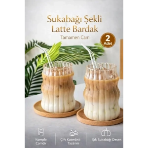 2li su kabağı  Bardak  Latte Kahve Kokteyl Sunum Bardağı 400ml  Sapaklı İskandinav Cam